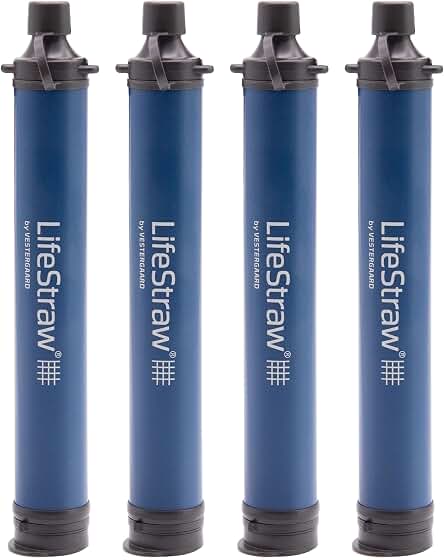 LifeStraw Personal Water Filter for Hiking, Travel and Emergency, Navy, 4 PK