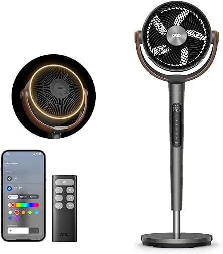 DREO Smart Fan for Bedroom with RGB Light