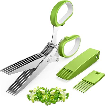 Upgraded Herb Scissors, 5-Blade Kitchen Herb Shears | Stainless Steel Herb Cutter & Chopper